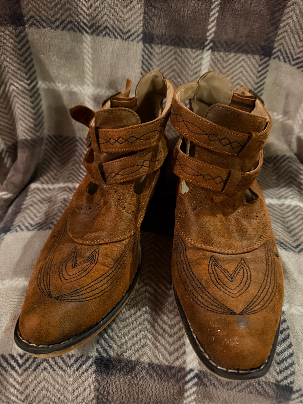 Roper Brown Suede Western Ankle Boots with Double Strap